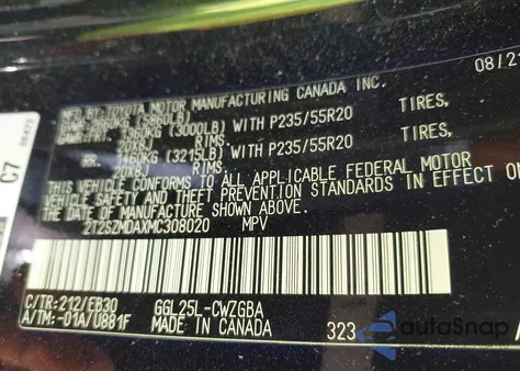 2021 Lexus Rx 350 F Sport Appearance из США, поврежденный, VIN 2T2SZMDAXMC308020